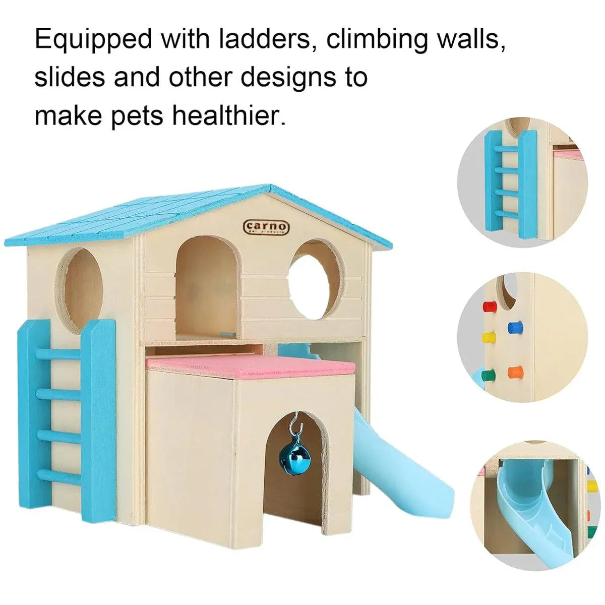 Premium Wooden Hamster Villa with Slide & Climbing Ladder - Pink