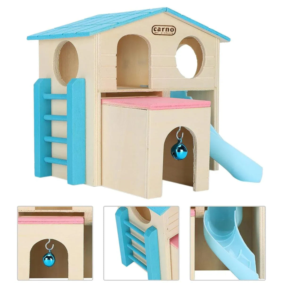Premium Wooden Hamster Villa with Slide & Climbing Ladder - Pink
