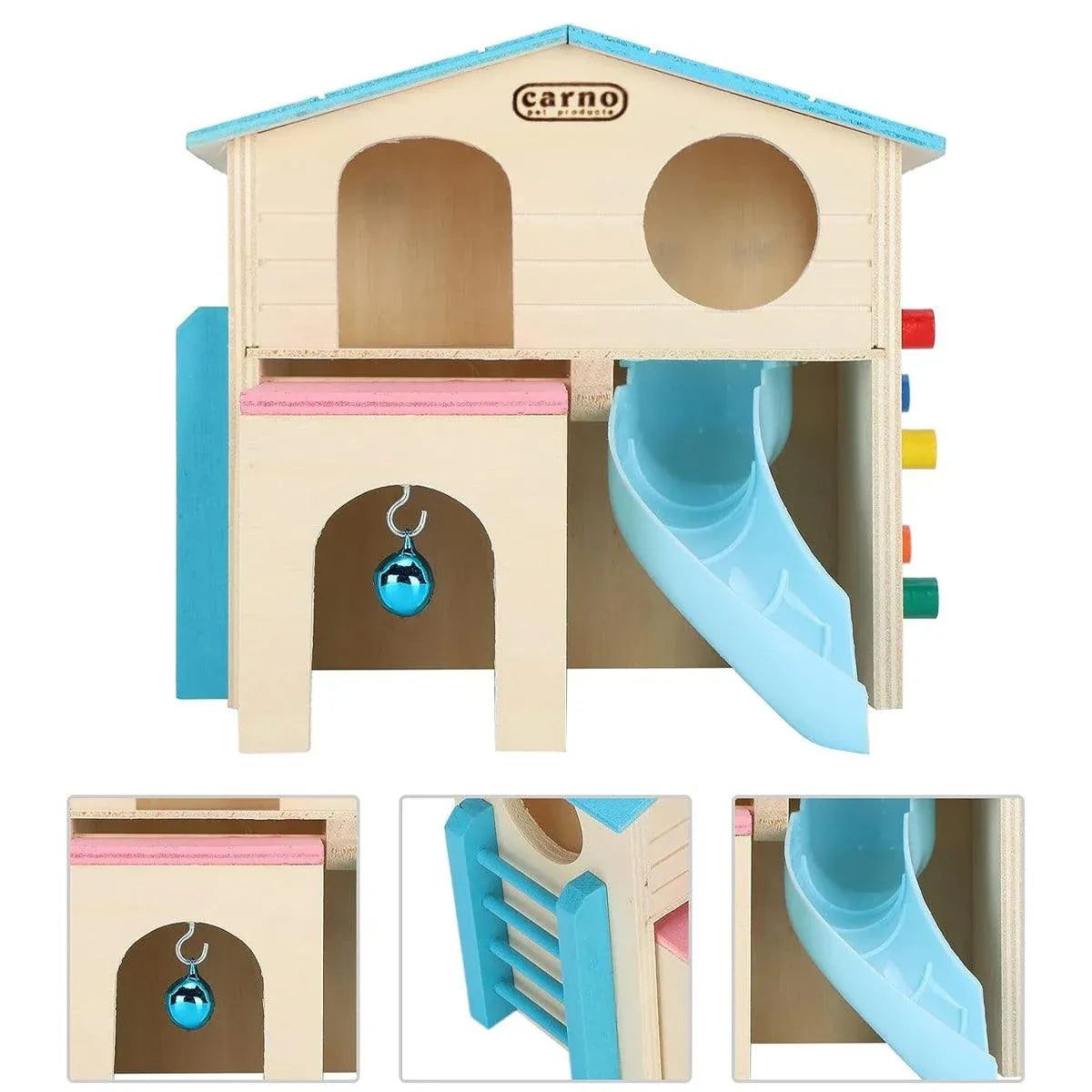 Premium Wooden Hamster Villa with Slide & Climbing Ladder - Pink