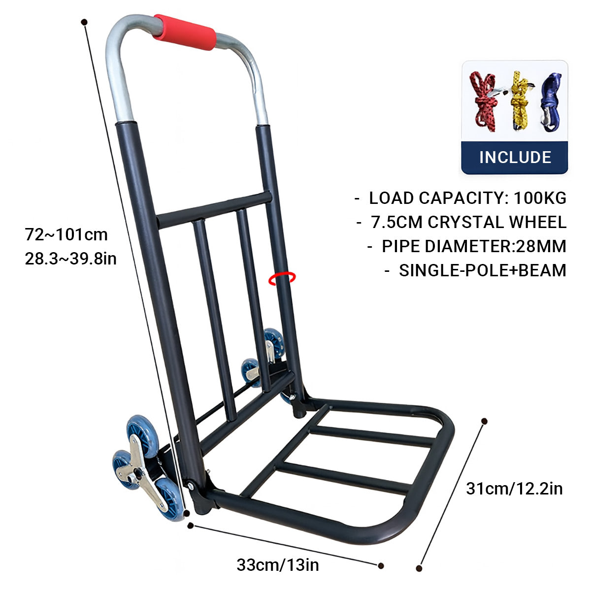 Premium Folding Stair Climbing Hand Trolley with Tri-Wheels - 100kg