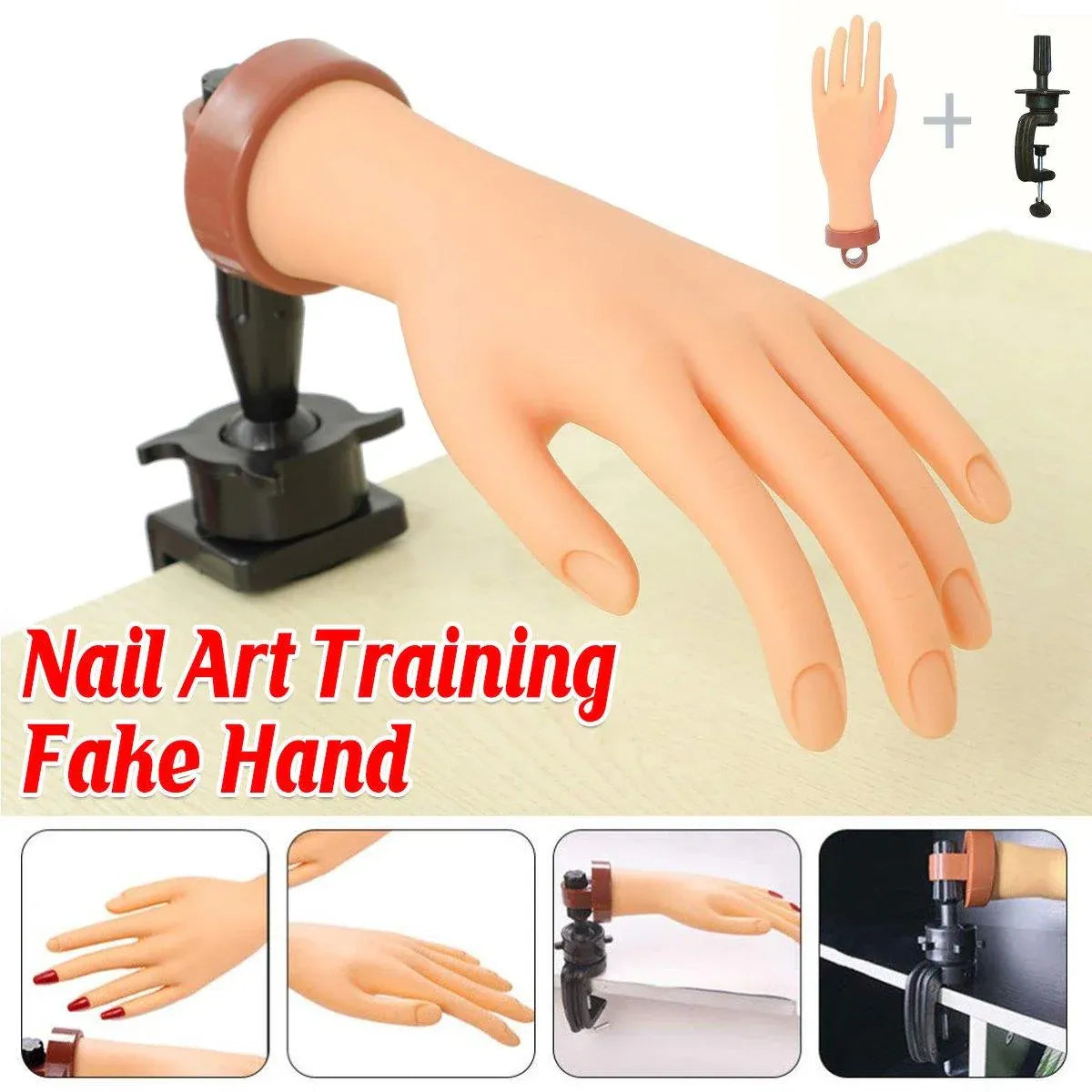 Premium Manicure Practice Hand with Flexible Fingers and Desktop Holder for Nail Training