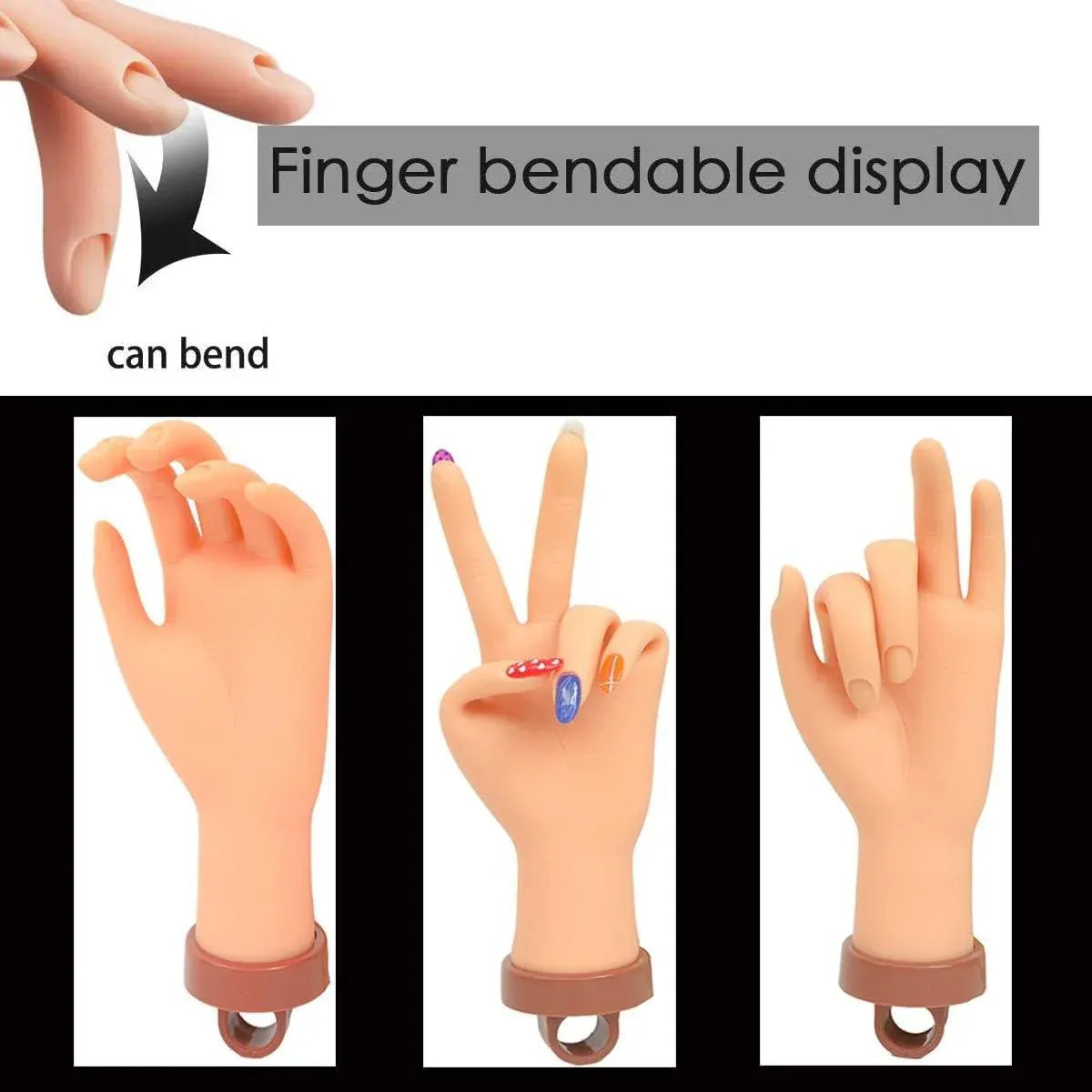 Premium Manicure Practice Hand with Flexible Fingers and Desktop Holder for Nail Training