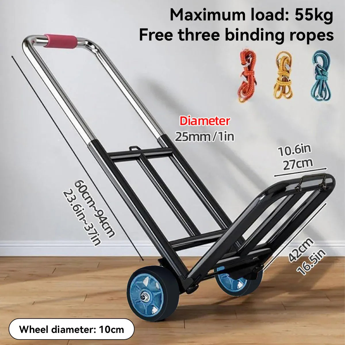 Premium Folding Flat Ground Hand Trolley with Solid Rubber Wheels - 55kg