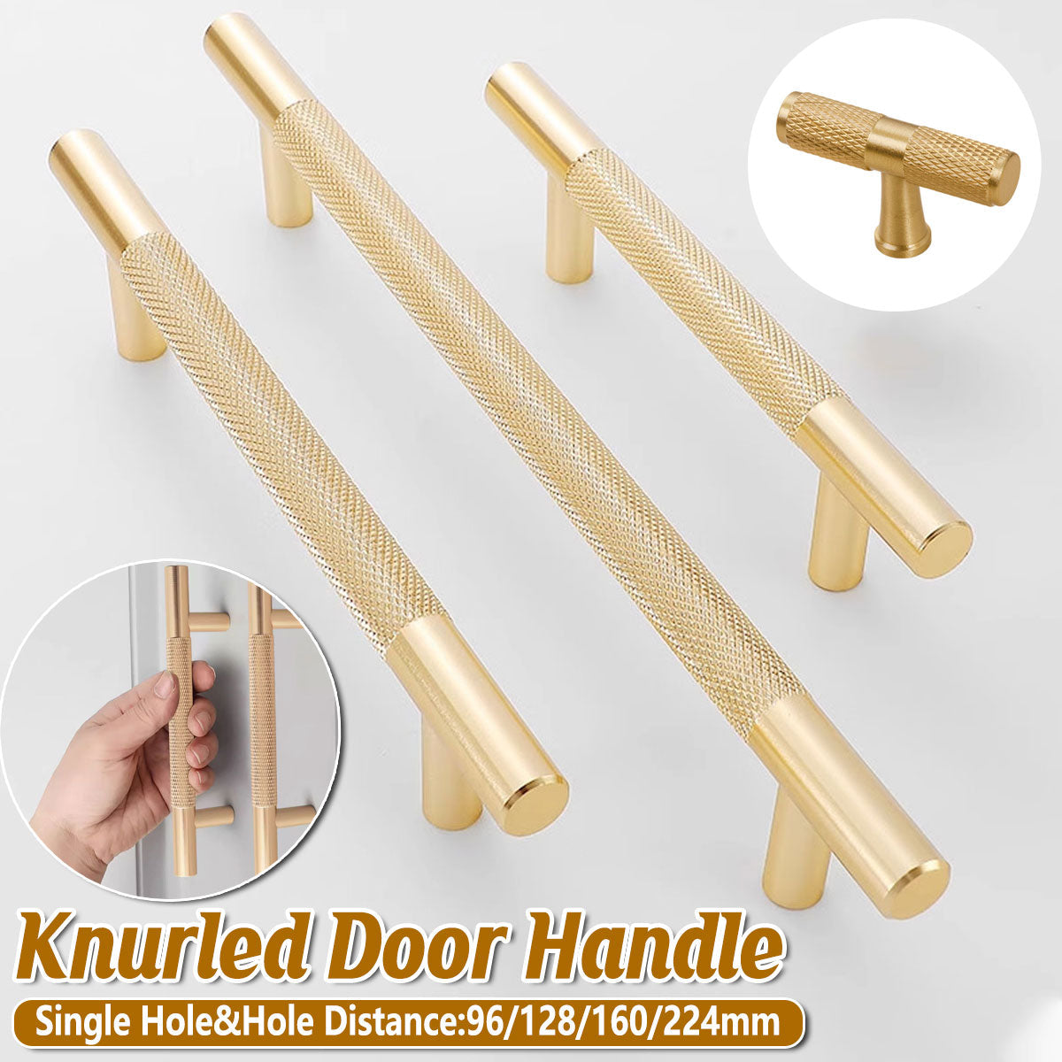 Light Luxury Cabinet Handle Full Copper Gold Straight Knurled Drawer Door Pull - 96mm