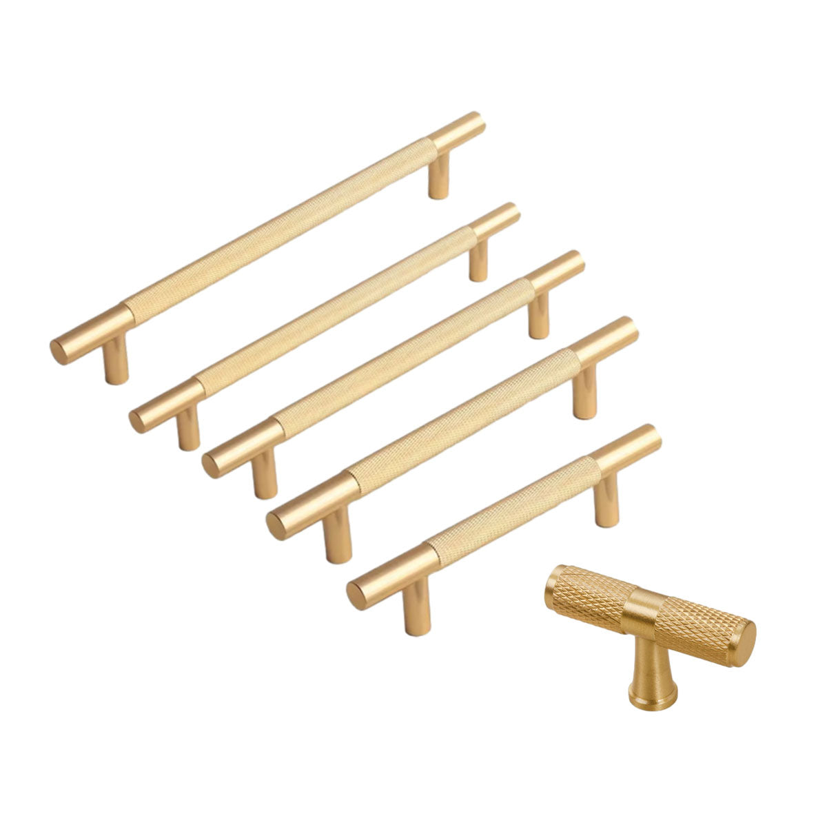 Light Luxury Cabinet Handle Full Copper Gold Straight Knurled Drawer Door Pull - 96mm