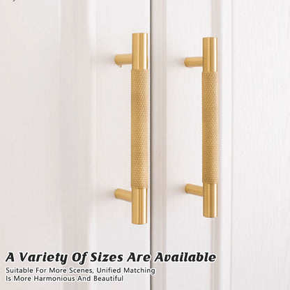 Light Luxury Cabinet Handle Full Copper Gold Straight Knurled Drawer Door Pull - 96mm