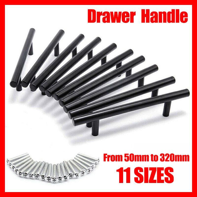 Premium Black Stainless Steel T Bar Cabinet Handles – 450mm, 5 Pack