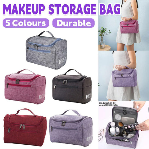 Premium Women's Grey Large Travel Makeup Case Toiletry Organiser 24.5x17.5x13cm