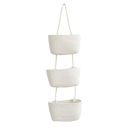Brown 3-Tier Wall-Mounted Cotton Rope Storage Basket Organizer