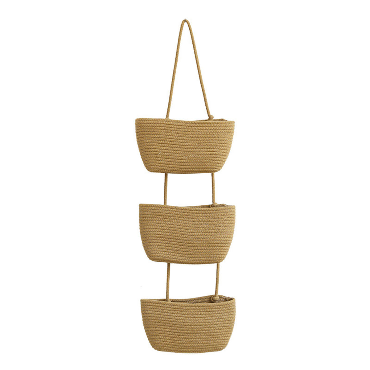 Brown 3-Tier Wall-Mounted Cotton Rope Storage Basket Organizer