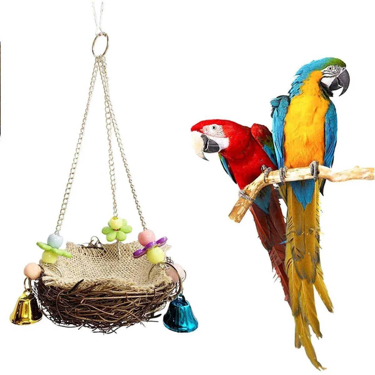 Parrot Rattan Nest Swing Stand - Chew Toy for Small Medium Pets - L-20cm
