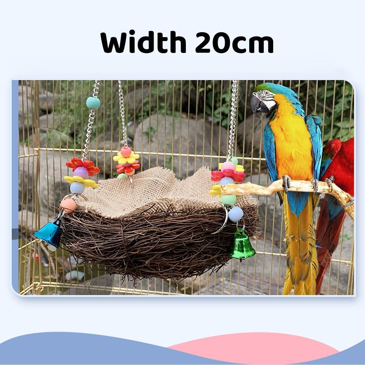 Parrot Rattan Nest Swing Stand - Chew Toy for Small Medium Pets - L-20cm