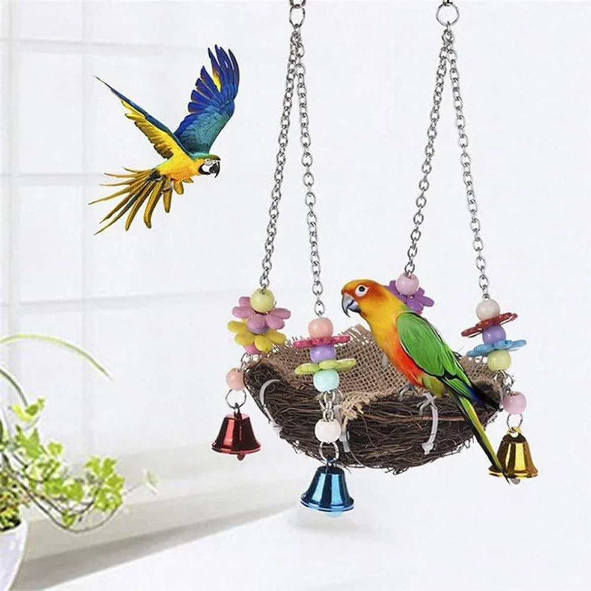 Parrot Rattan Nest Swing Stand - Chew Toy for Small Medium Pets - L-20cm