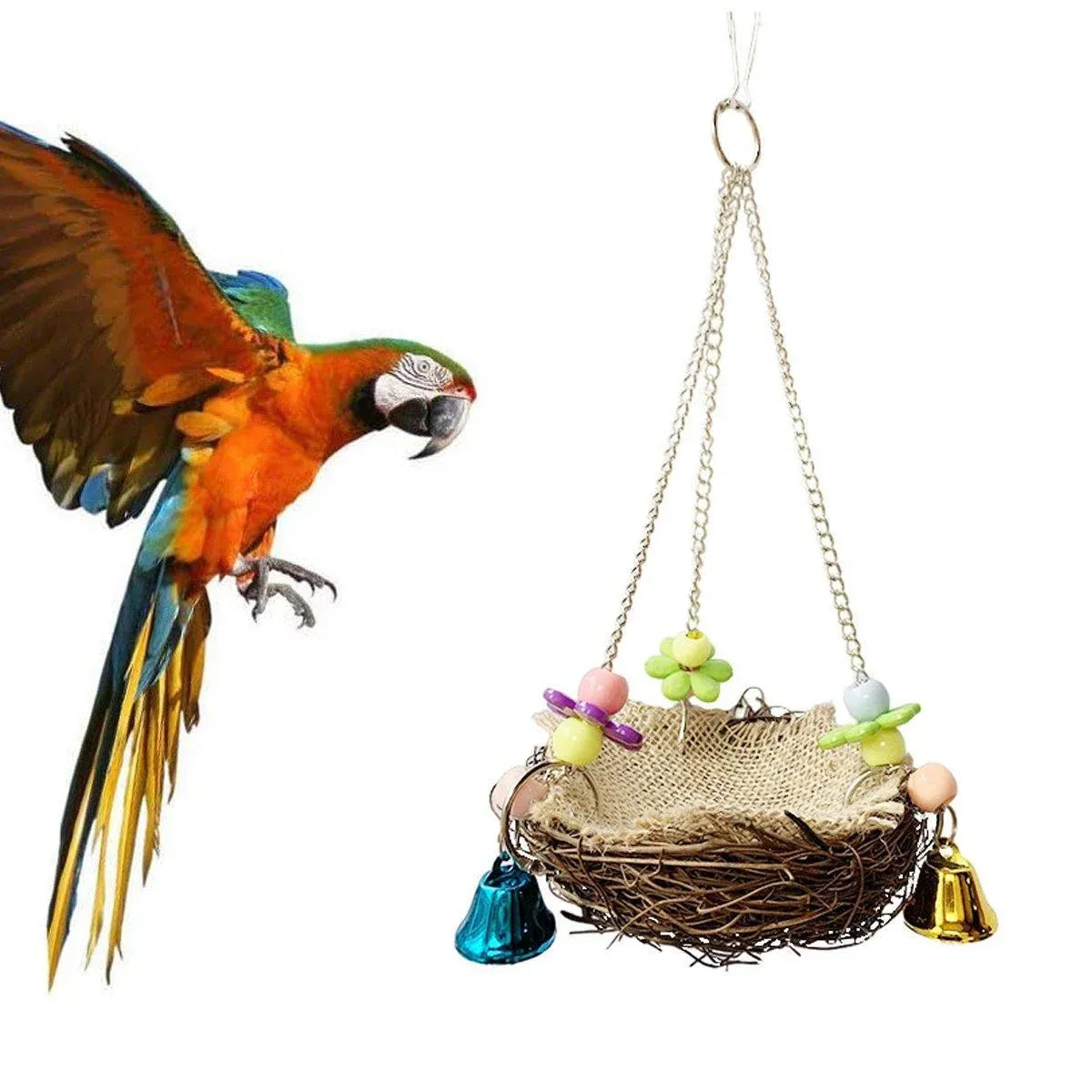 Parrot Rattan Nest Swing Stand - Chew Toy for Small Medium Pets - L-20cm