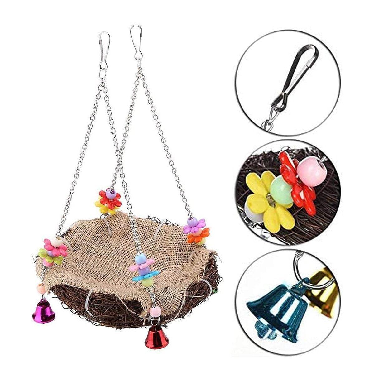 Parrot Rattan Nest Swing Stand - Chew Toy for Small Medium Pets - L-20cm - SuperSaverAU - view 4