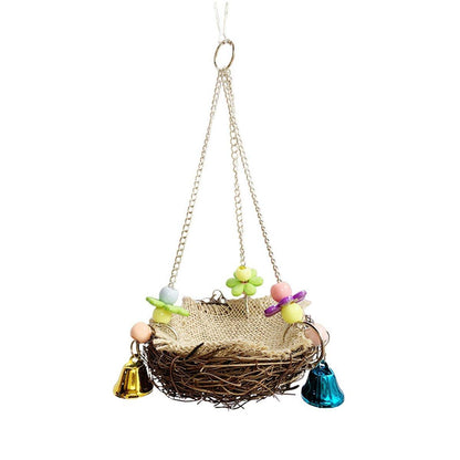 Bird Parrot Swing Stand Rattan Nest Hanging Basket Chew Toy for Small Medium Pet - L-20cm