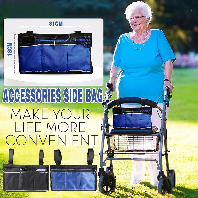 Premium Black Waterproof Wheelchair and Walker Side Organiser Bag with Reflective Strip