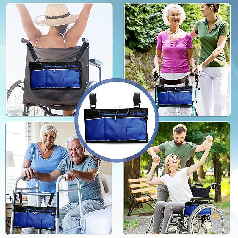 Premium Black Waterproof Wheelchair and Walker Side Organiser Bag with Reflective Strip