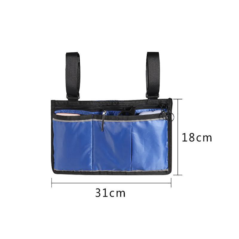 Premium Black Waterproof Wheelchair and Walker Side Organiser Bag with Reflective Strip