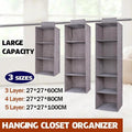 3/4/5 Tier Hanging Closet Organizer Fabric Storage Shelves for Wardrobe and Shoes - 5 Tier - SuperSaverAU - view 1