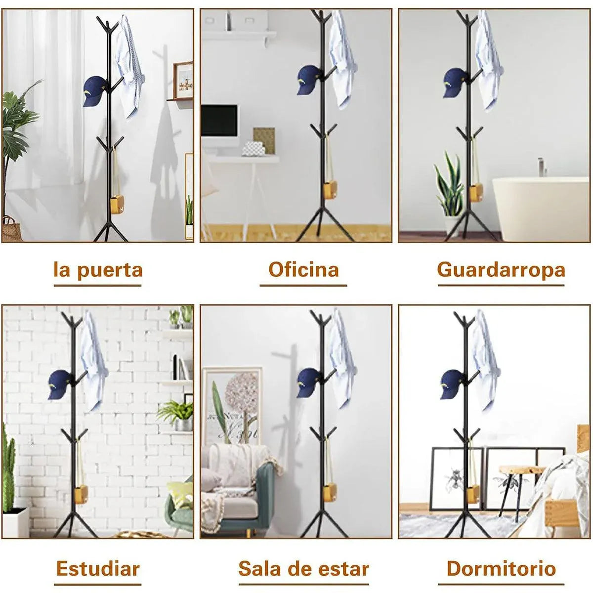 Premium 6-Hook Iron Coat Stand – Black 170cm with Triangular Base
