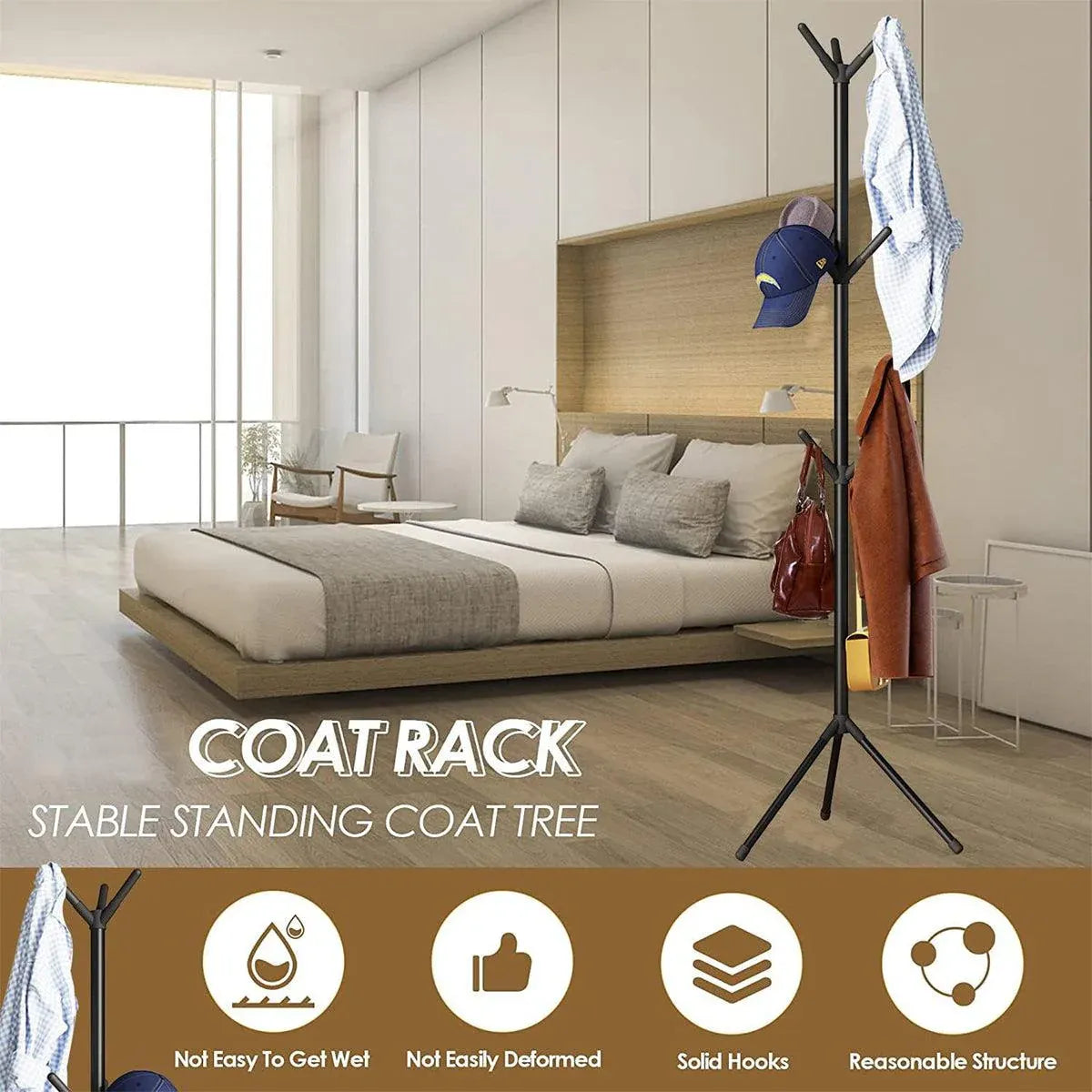 Premium 6-Hook Iron Coat Stand – Black 170cm with Triangular Base