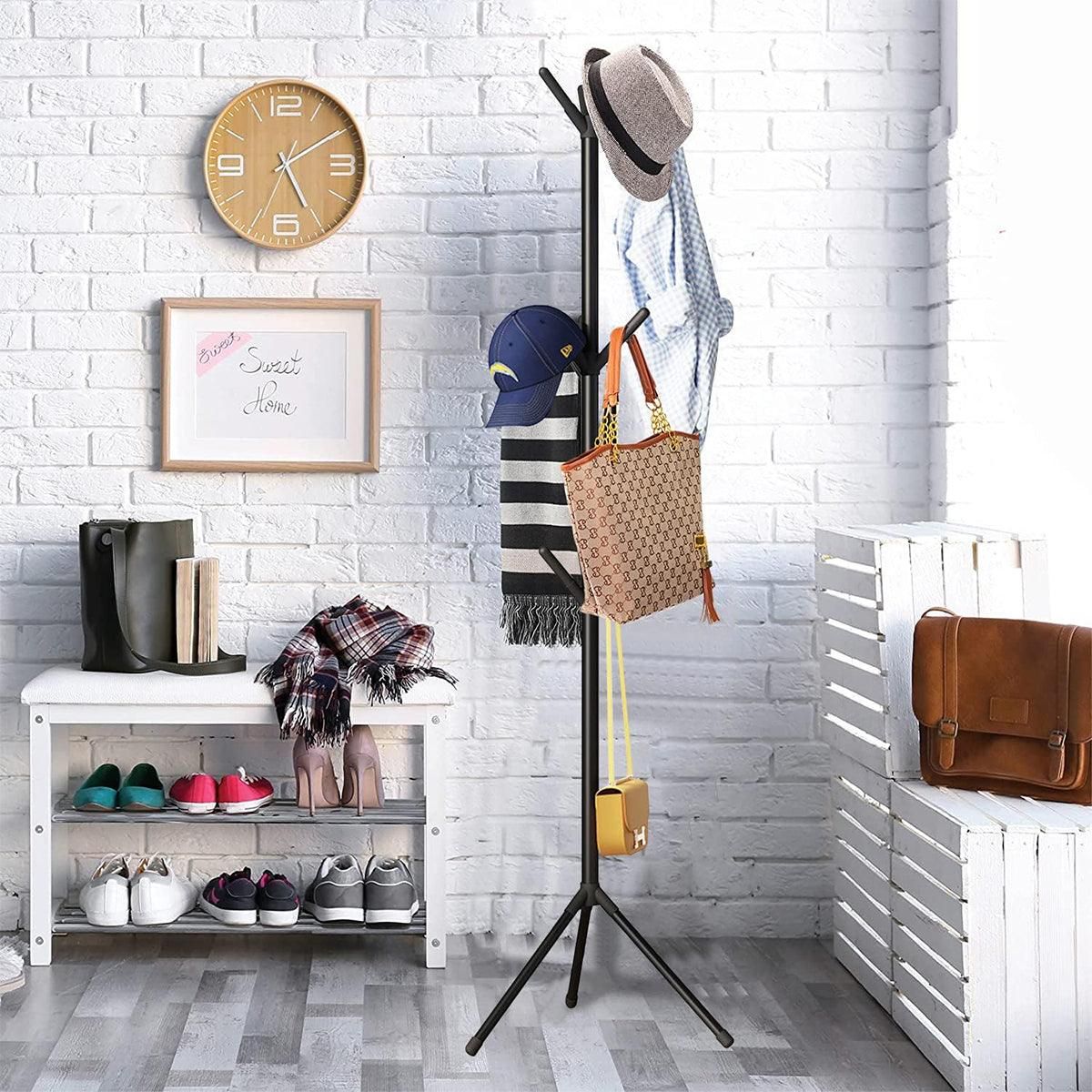 Premium 6-Hook Iron Coat Stand – Black 170cm with Triangular Base