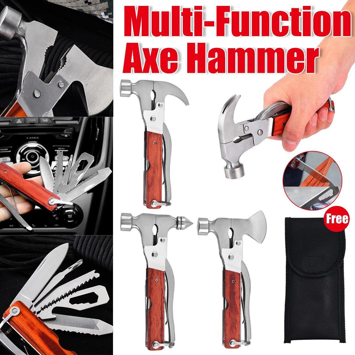 Premium Multifunctional Axe Hammer Camping Tool with Pouch - Hatchet