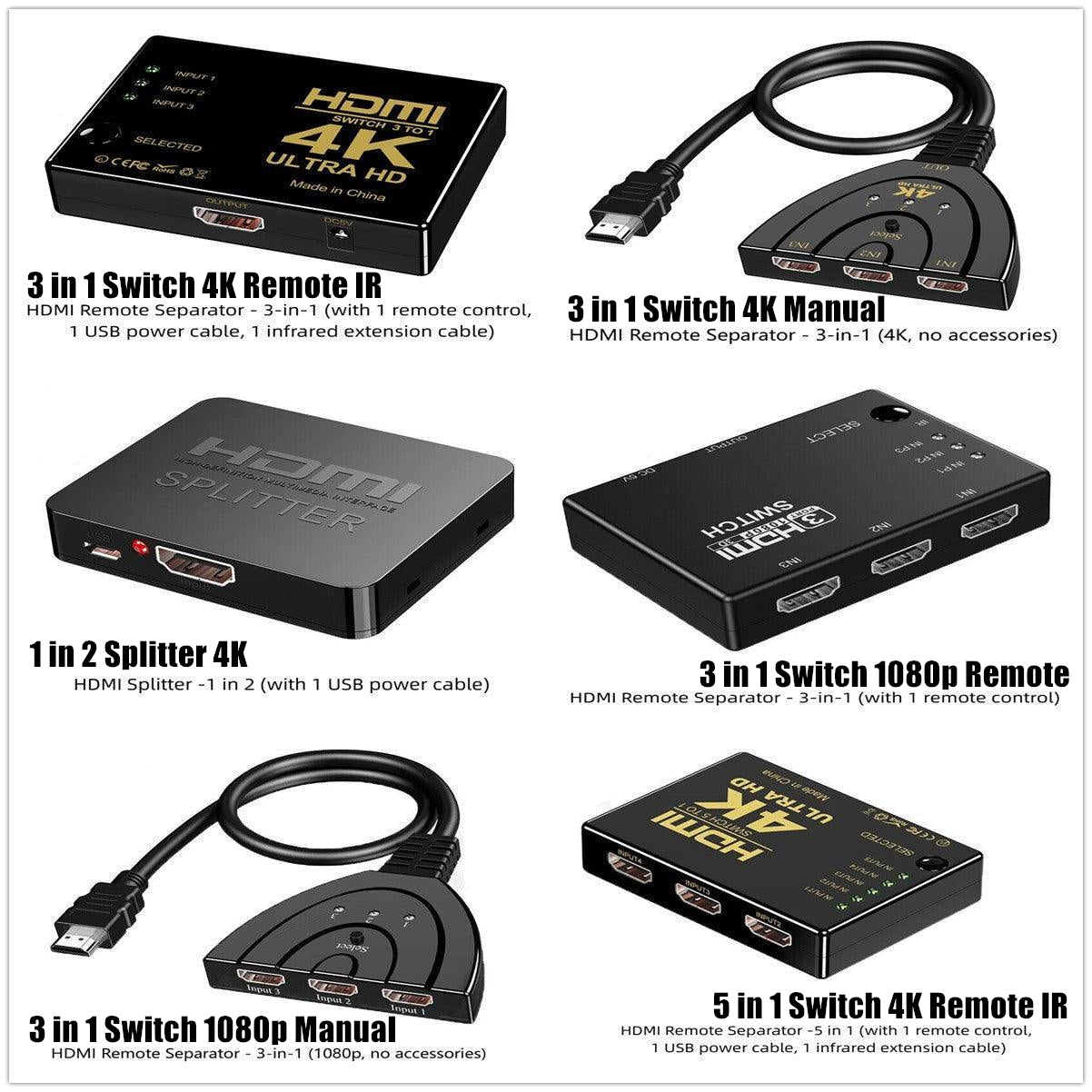 Premium 3 in 1 HDMI Switch 1080p with Remote Control