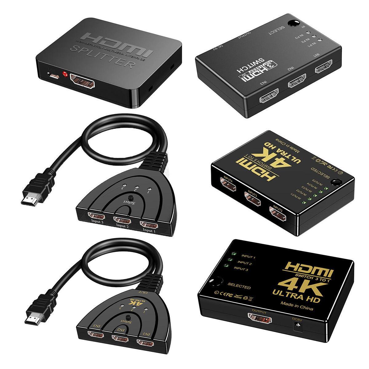Premium 3 in 1 HDMI Switch 4K with Remote Control and IR Cable