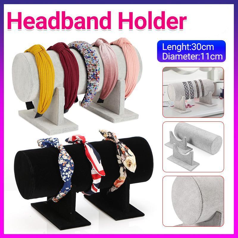 Elegant Headband Display Stand - 30cm Cylindrical Velvet Organizer in Black/Grey - SuperSaverAU - view 1