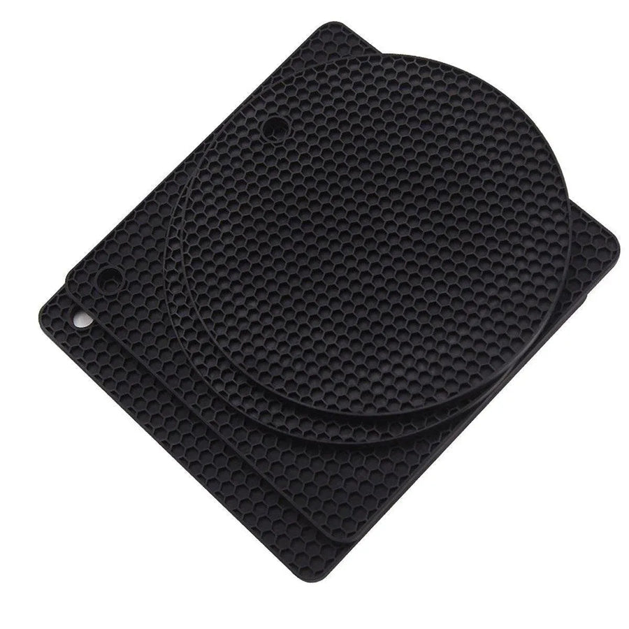 Premium Silicone Honeycomb Heat Resistant Mats – Black 4 Pack