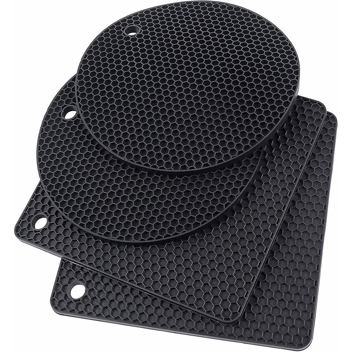 Premium Silicone Honeycomb Heat Resistant Mats – Black 4 Pack