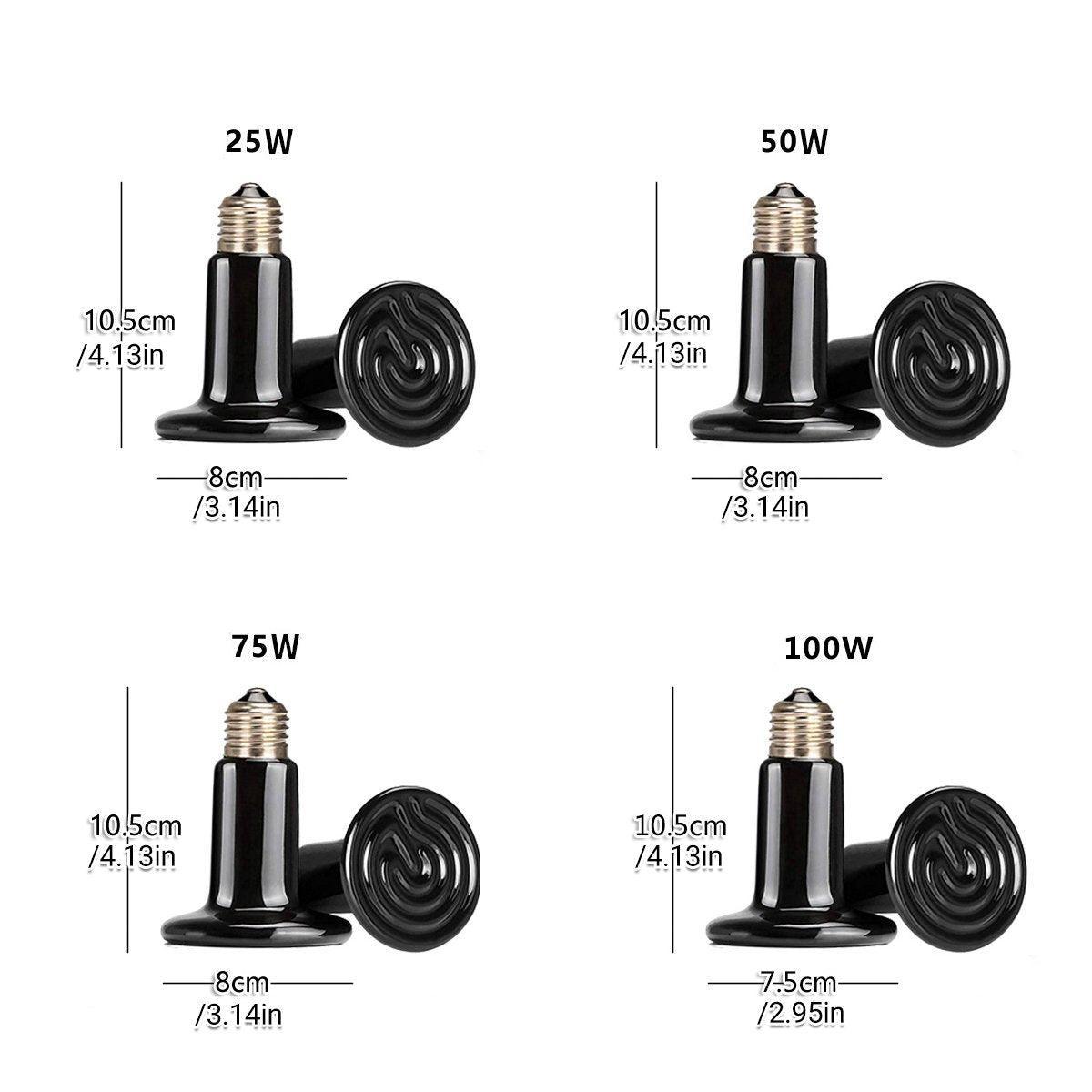 Premium Ceramic Infrared Reptile Heat Lamp Bulbs E27 - 25W 2pcs