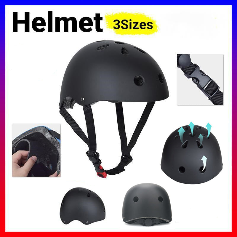 Black Adjustable Bike and Skate Helmet - Lightweight Design - Size L