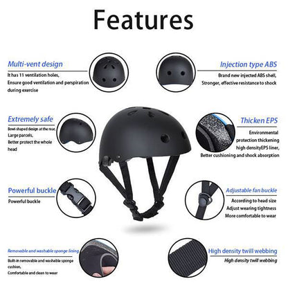 Black Adjustable Bike and Skate Helmet - Lightweight Design - Size L