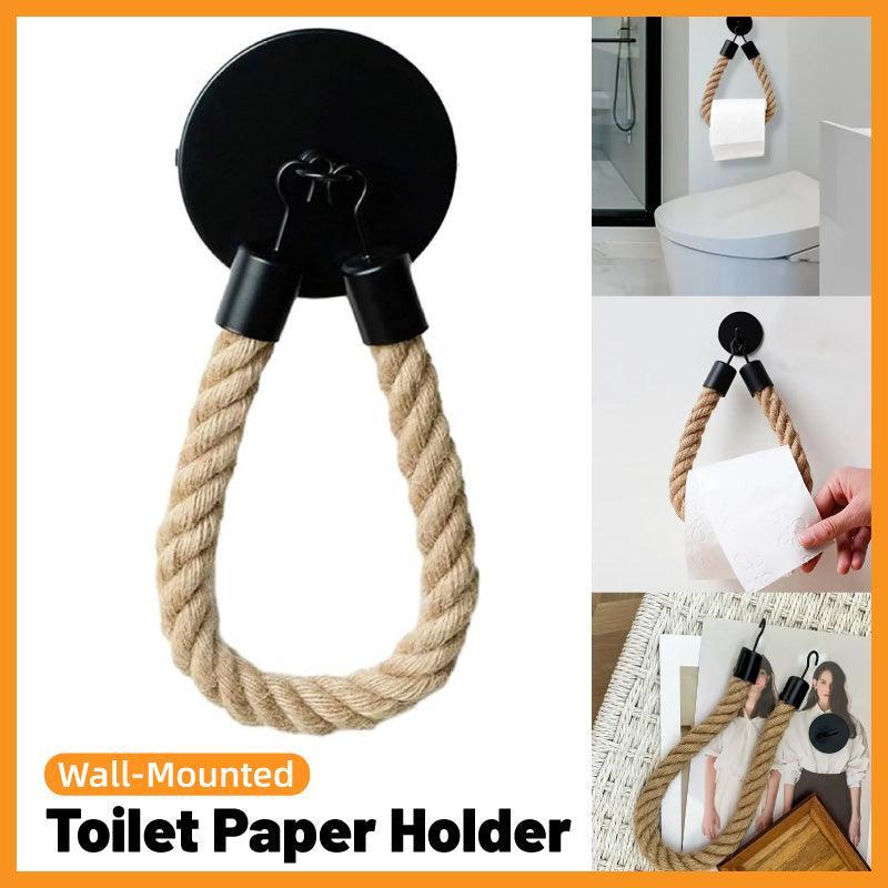 Premium Matte Black Wall Mounted Paper Towel Holder – Hemp Rope