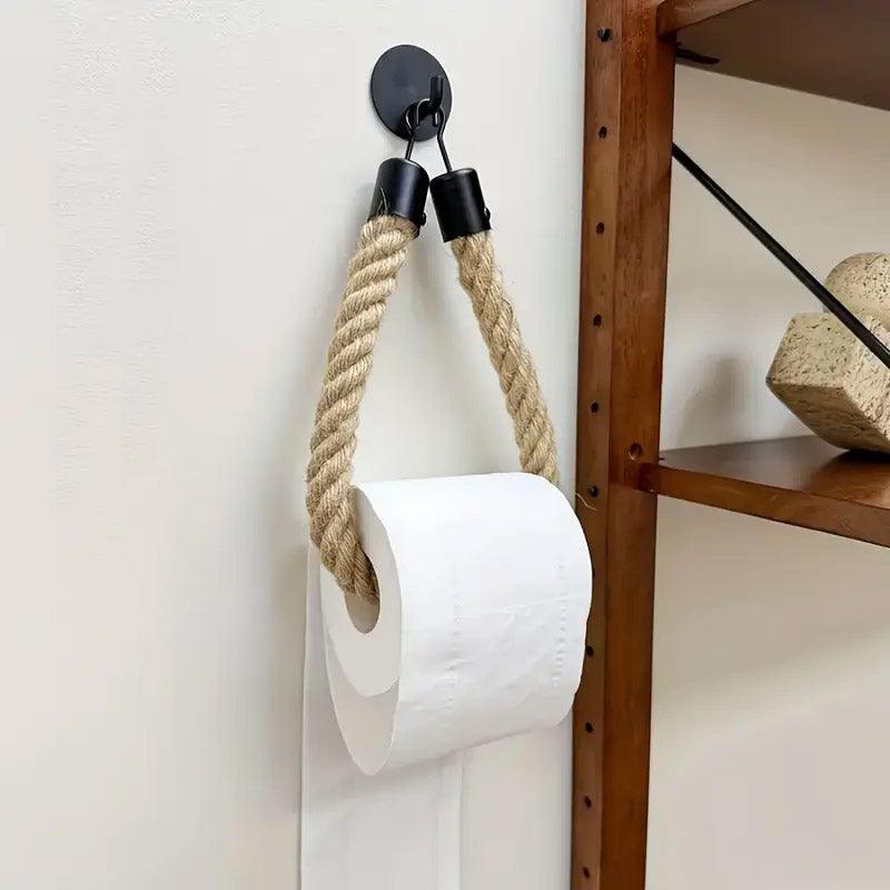 Premium Matte Black Wall Mounted Paper Towel Holder – Hemp Rope