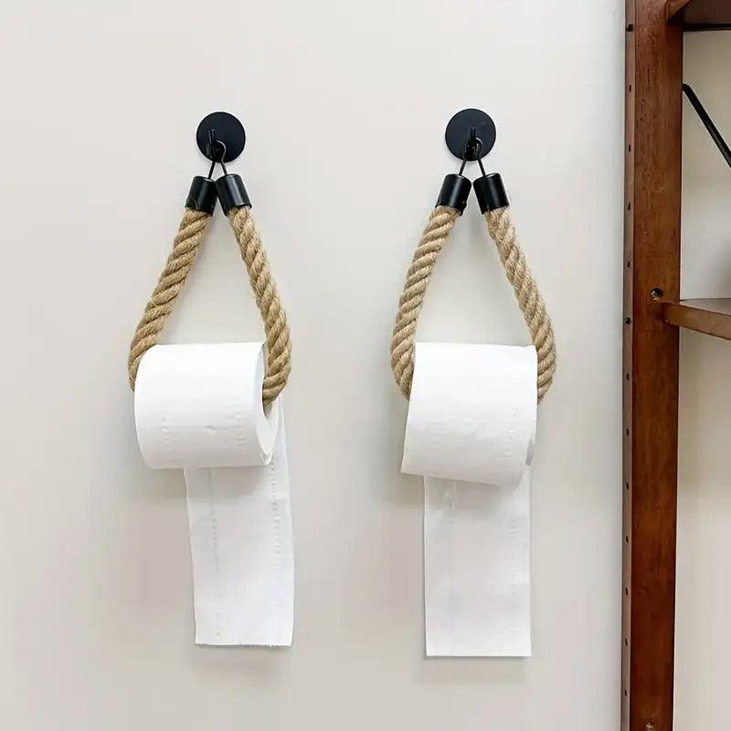 Premium Matte Black Wall Mounted Paper Towel Holder – Hemp Rope
