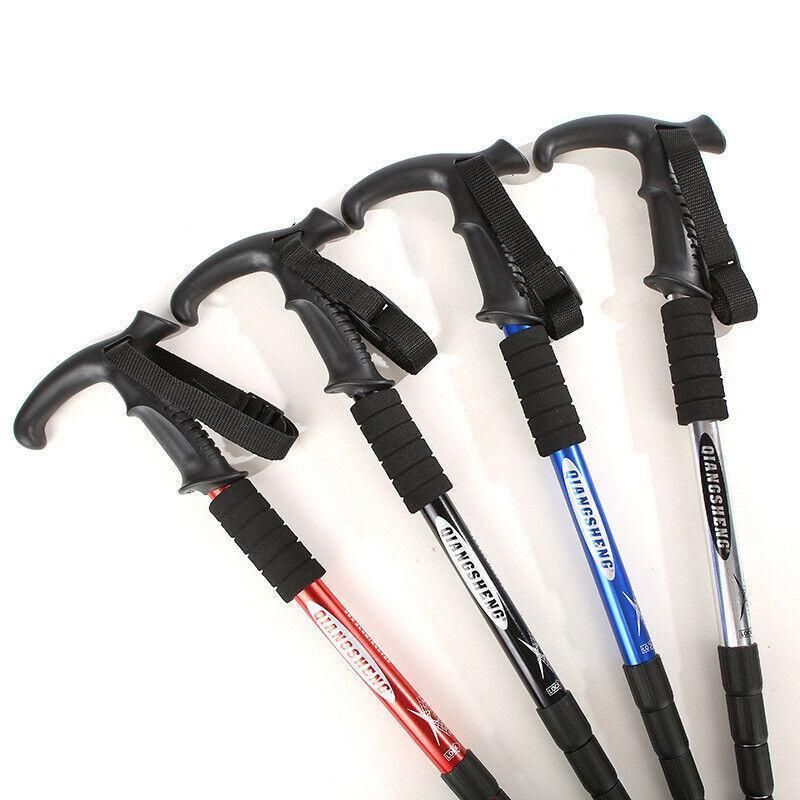 Premium Red Adjustable Folding Walking Stick Anti-Shock Trekking Pole 53-110cm