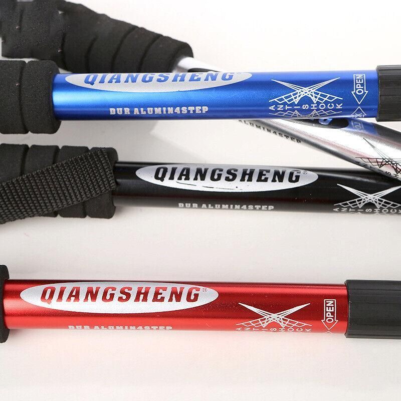 Premium Red Adjustable Folding Walking Stick Anti-Shock Trekking Pole 53-110cm