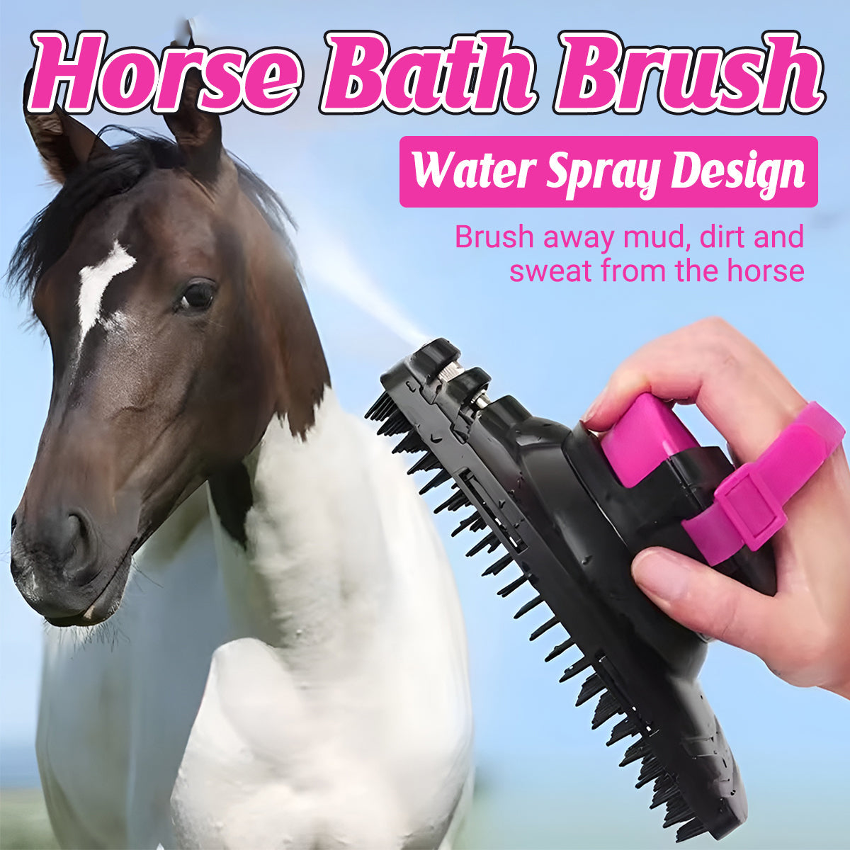 Premium Horse Grooming Bath Brush with Water Spray