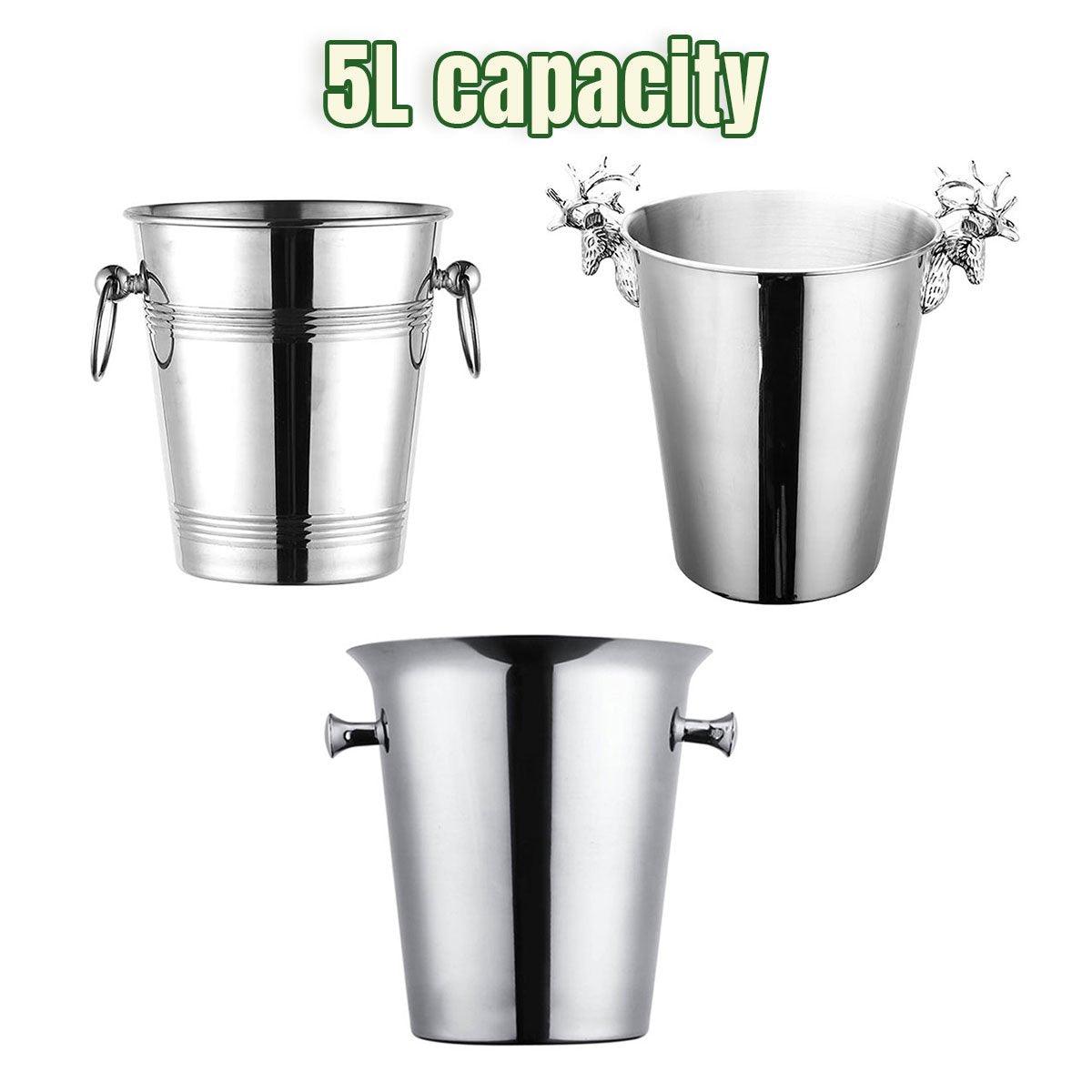 Premium 5L Stainless Steel Ice Bucket Champagne Wine Cooler with Ring Handles