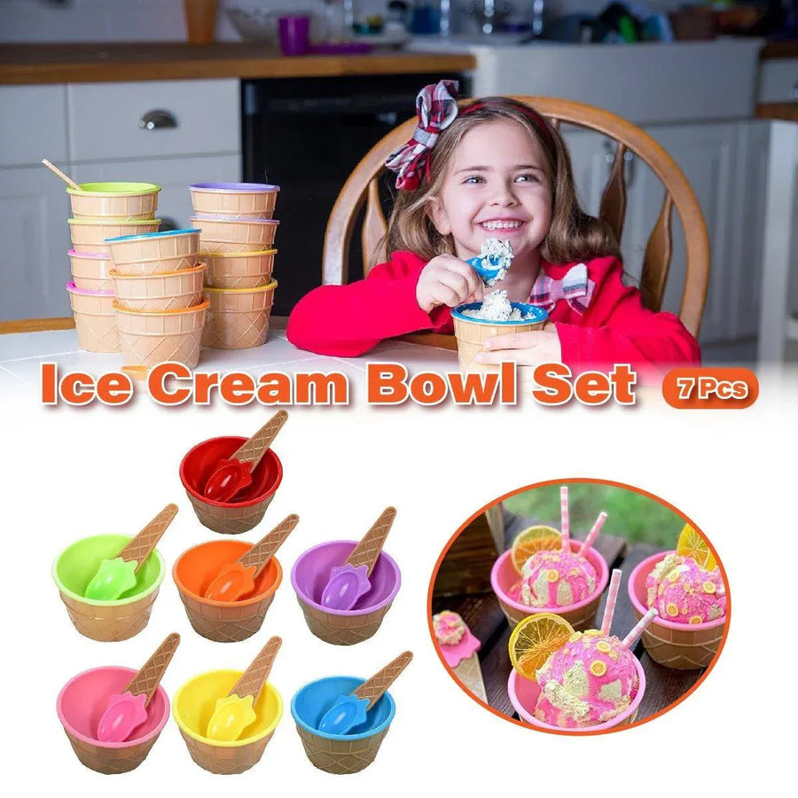 Premium Colourful Ice Cream Bowls with Spoons – 7 Piece Set