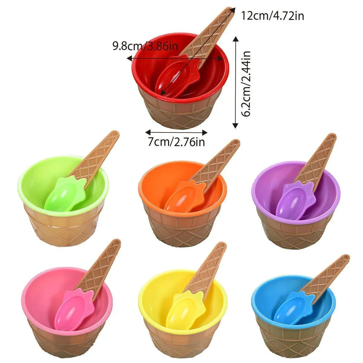Premium Colourful Ice Cream Bowls with Spoons – 7 Piece Set
