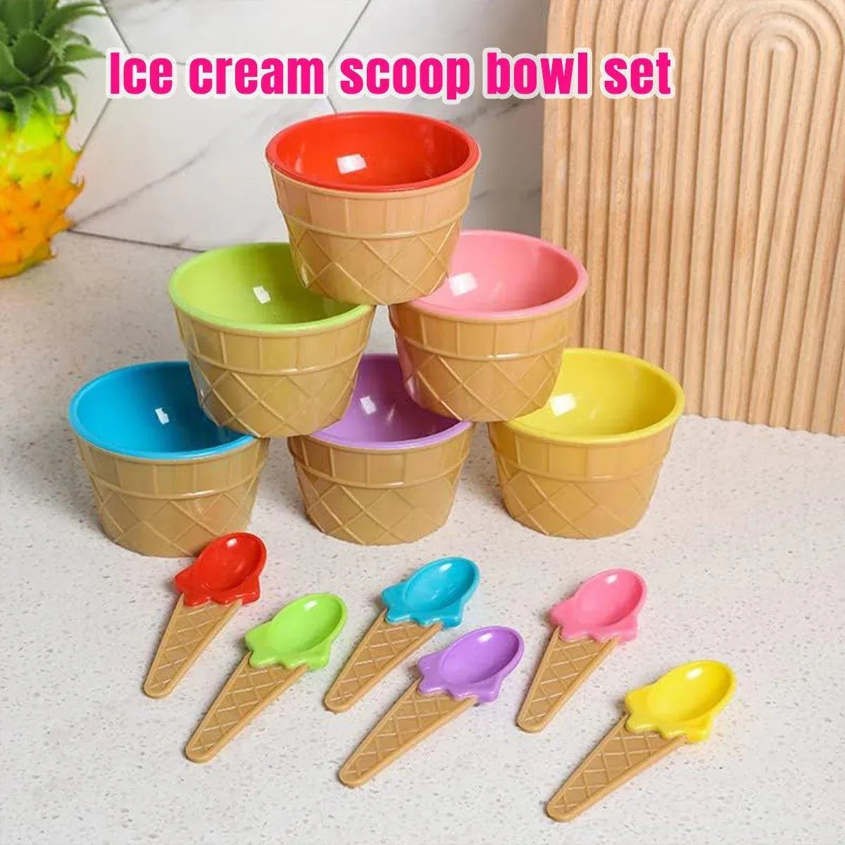 Premium Colourful Ice Cream Bowls with Spoons – 7 Piece Set