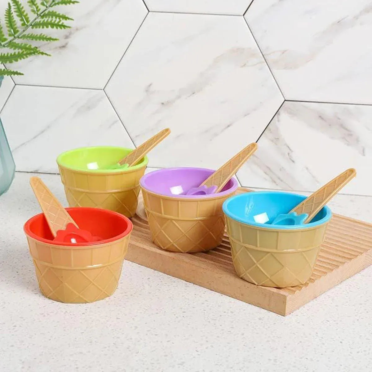 Premium Colourful Ice Cream Bowls with Spoons – 7 Piece Set