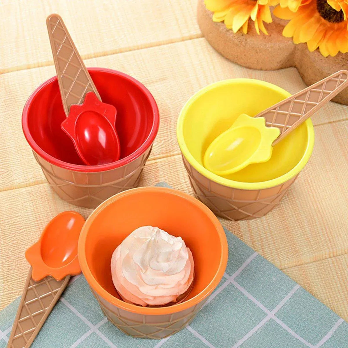 Premium Colourful Ice Cream Bowls with Spoons – 7 Piece Set