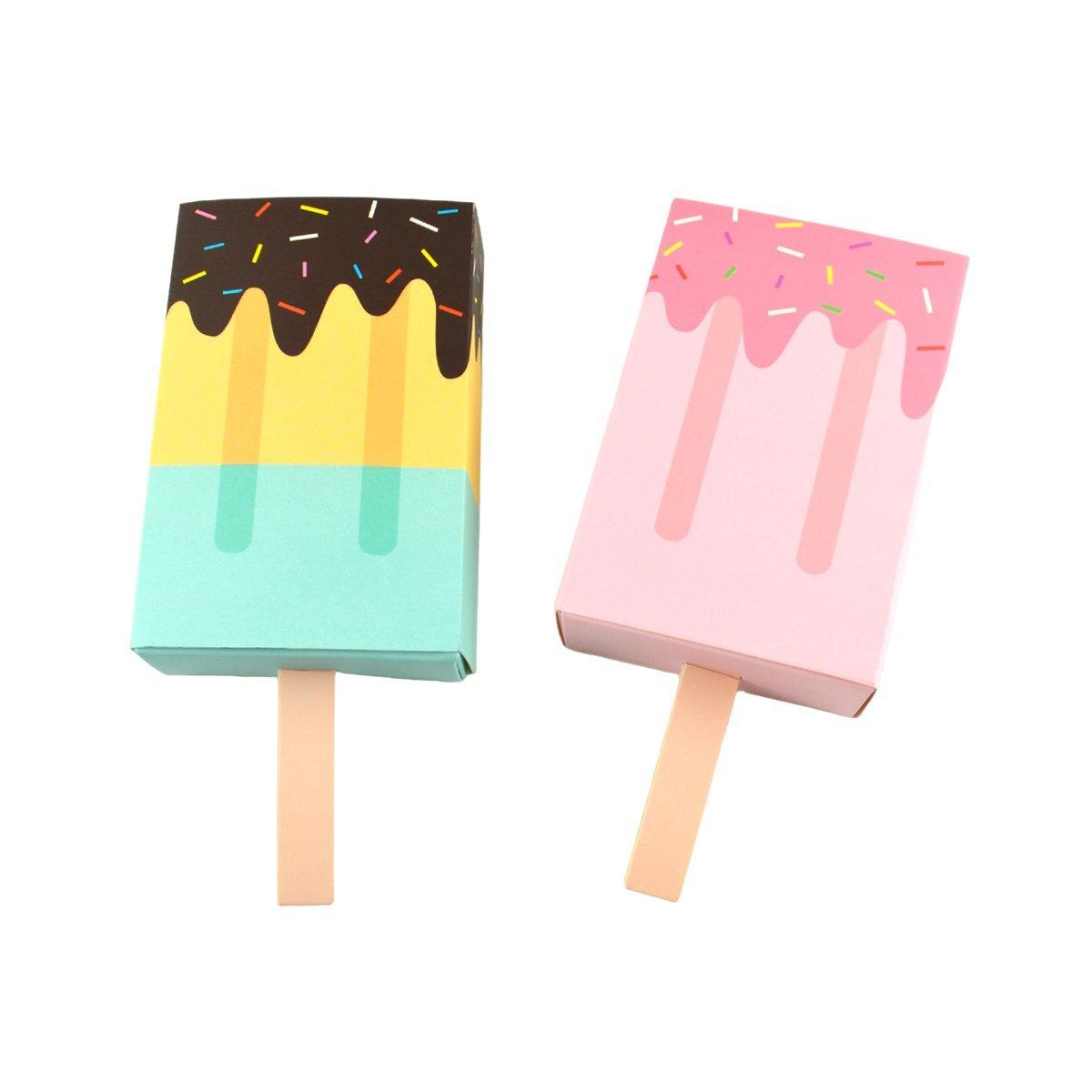 50PCS Ice Cream Candy Gift Boxes Popsicle Shape Party Favors - Pink