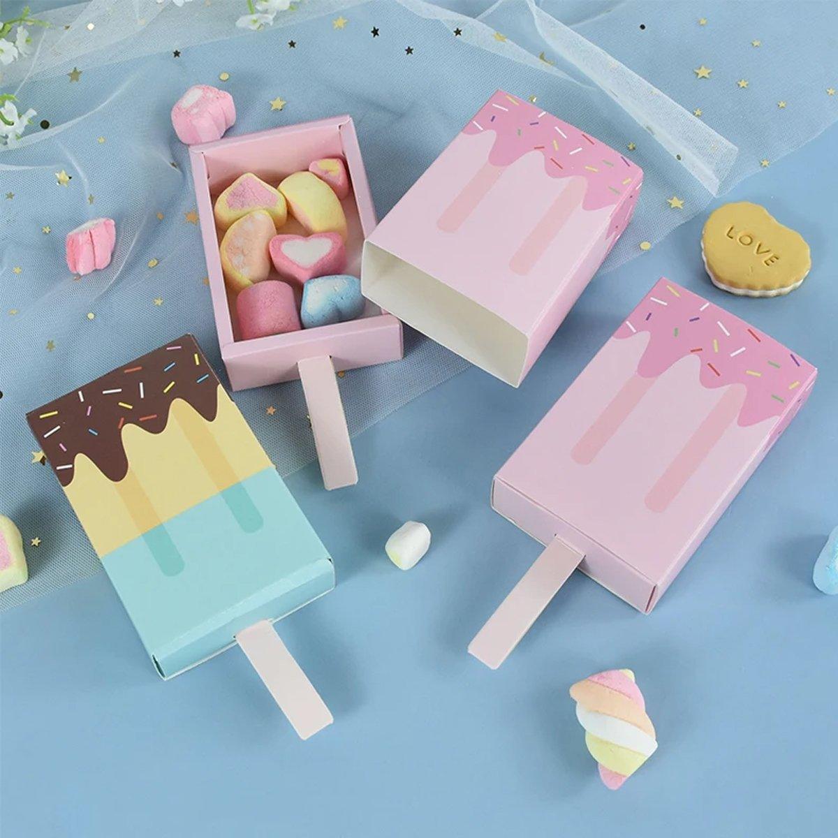 50PCS Ice Cream Candy Gift Boxes Popsicle Shape Party Favors - Pink